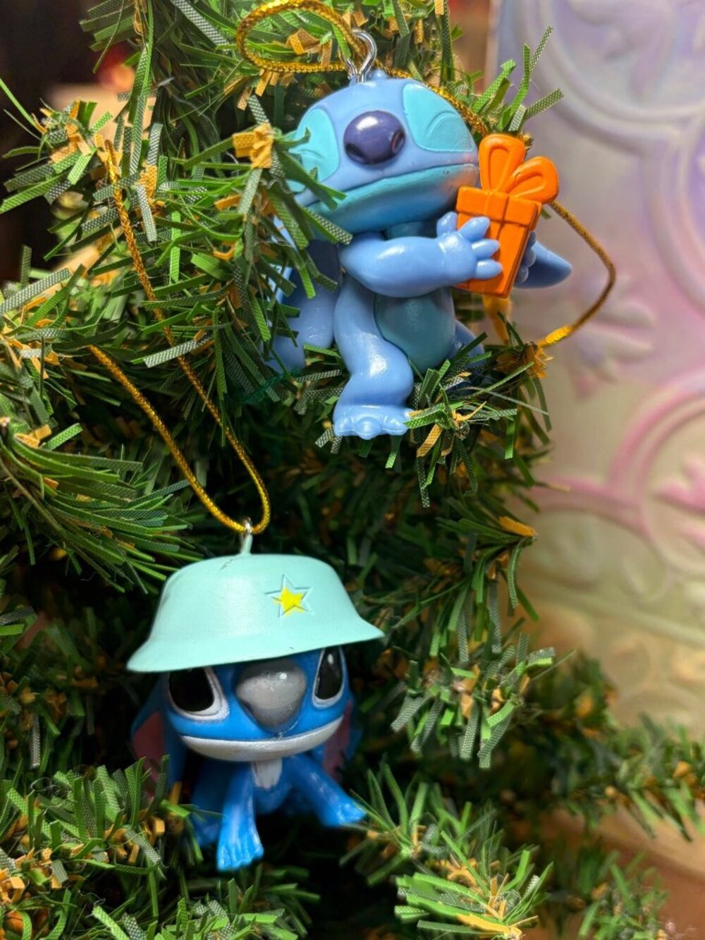 2 pc Set Stitch Christmas Tree Ornaments Soldier Hat & Gift Holding Sd